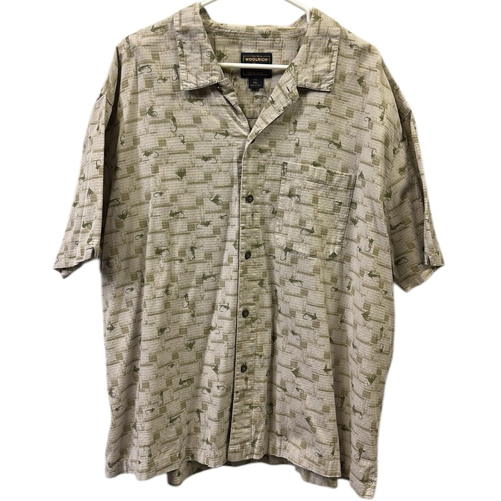 Vintage Woolrich Outdoor Fishing Button Down Short Sleeve Pocket Shirt Mens 2XL